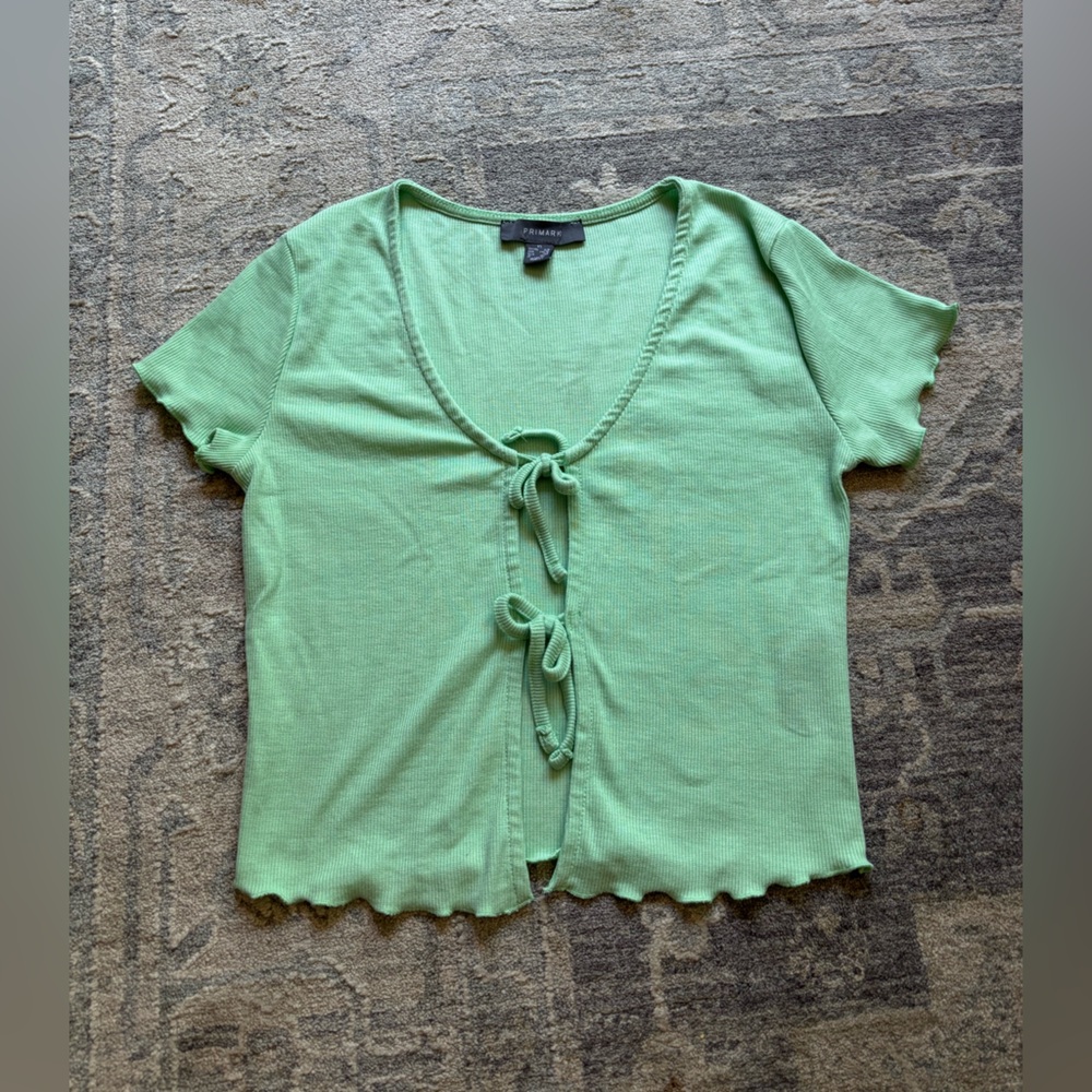 Primark Green Tie Front Ribbed Blouse